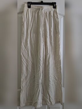 Relaxed Wide-Leg Linen Blend Pants in Light Taupe
